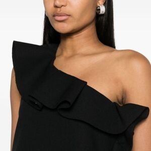 MSGM Black One-Shoulder Dress with Ruffle